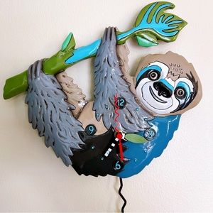 Allen Designs Slow Poke Sloth Pendulum Wall Clock Colorful Whimsical Art Design